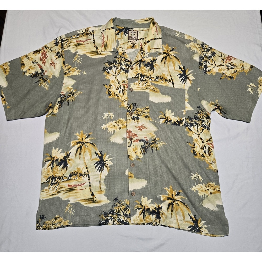 Tommy Bahama Men's 100% Silk Hawaiian Tiki Button-Up Shirt Short Sleeve XL Aloha
